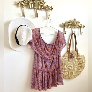 Lilac and flower fusion ruffle fresh top 1X